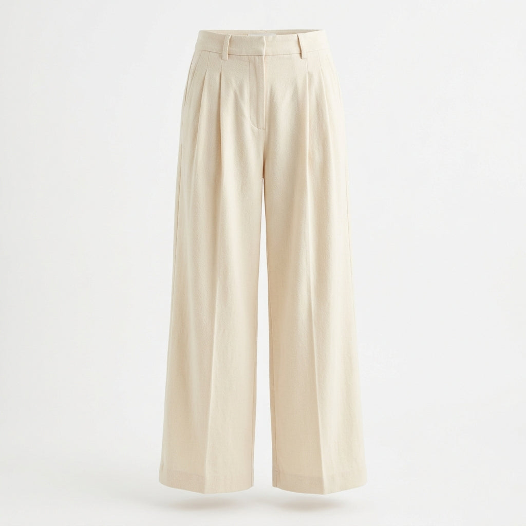 Pleated Wide-Leg Trouser - Cream