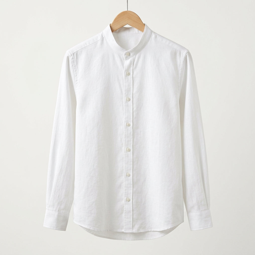Riviera Band Collar Shirt - White