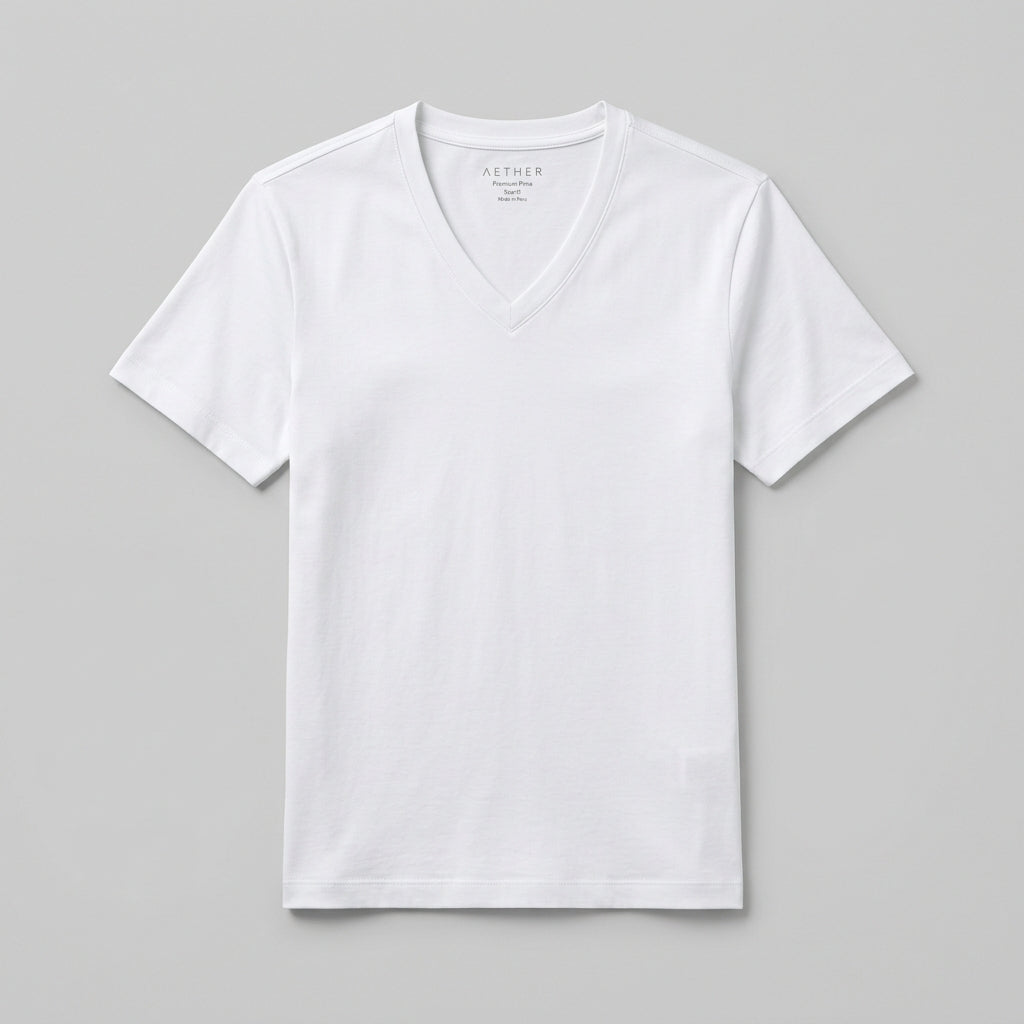Alabaster Pima V-Neck - White