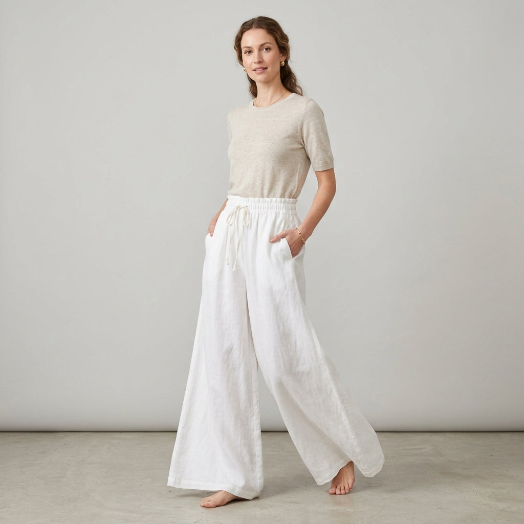 Palazzo Flowing Linen Pant - White