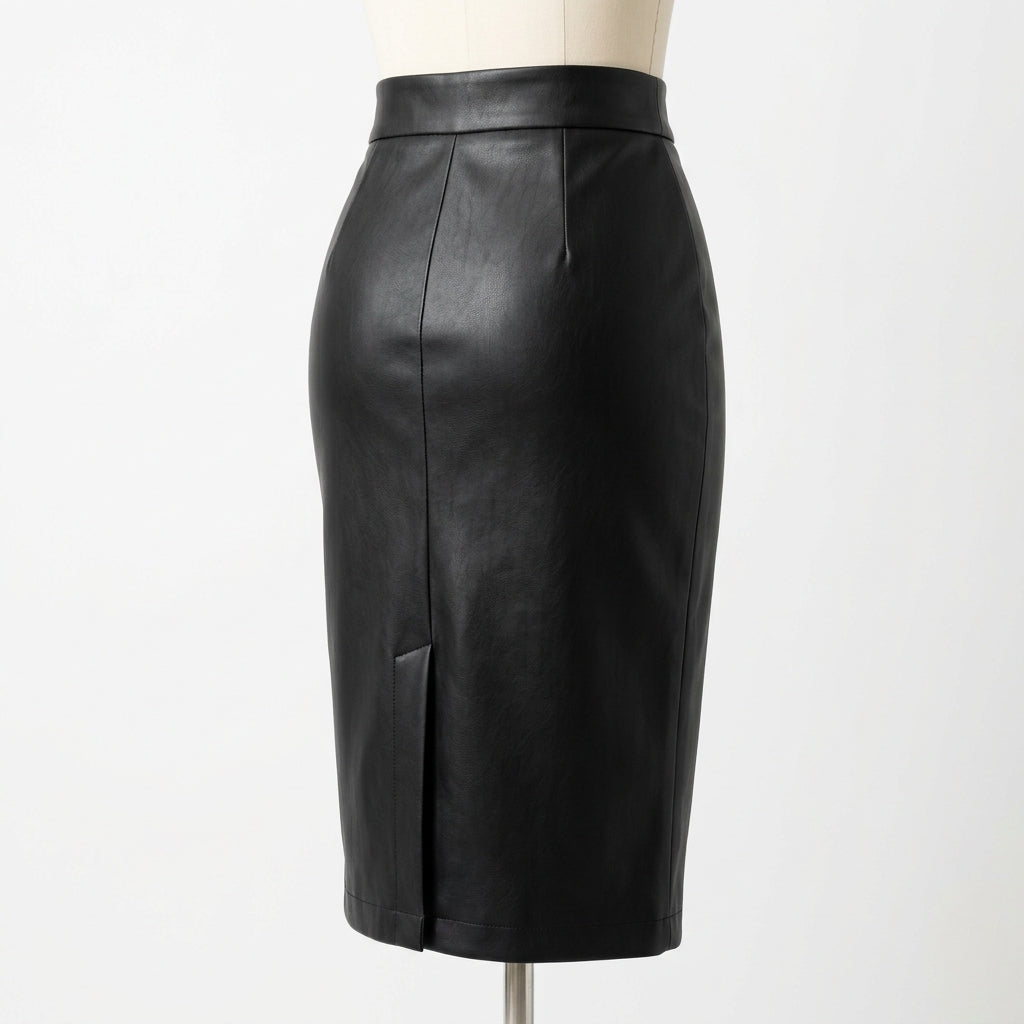 Pencil Leather-Look Skirt - Black