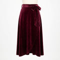 Velvet Wrap Midi Skirt - Burgundy
