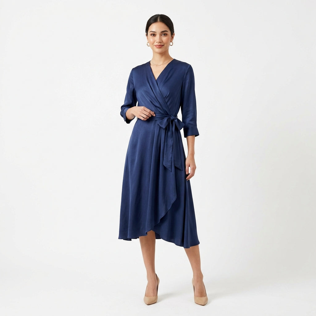 Midnight Silk Wrap Dress - Indigo