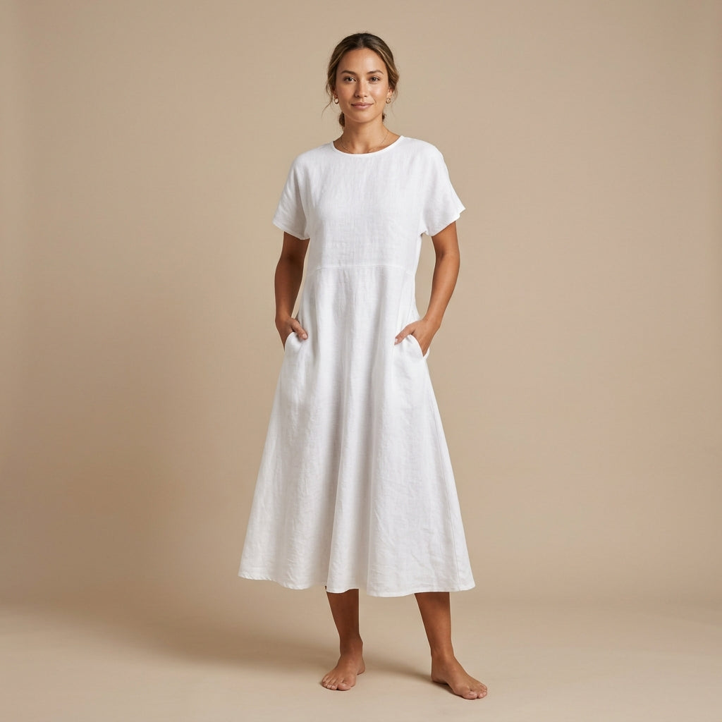 Riviera Linen Midi Dress - White