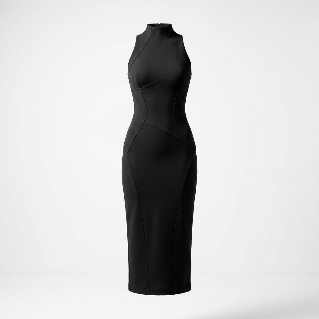 Onyx Sculptural Bodycon Dress - Black