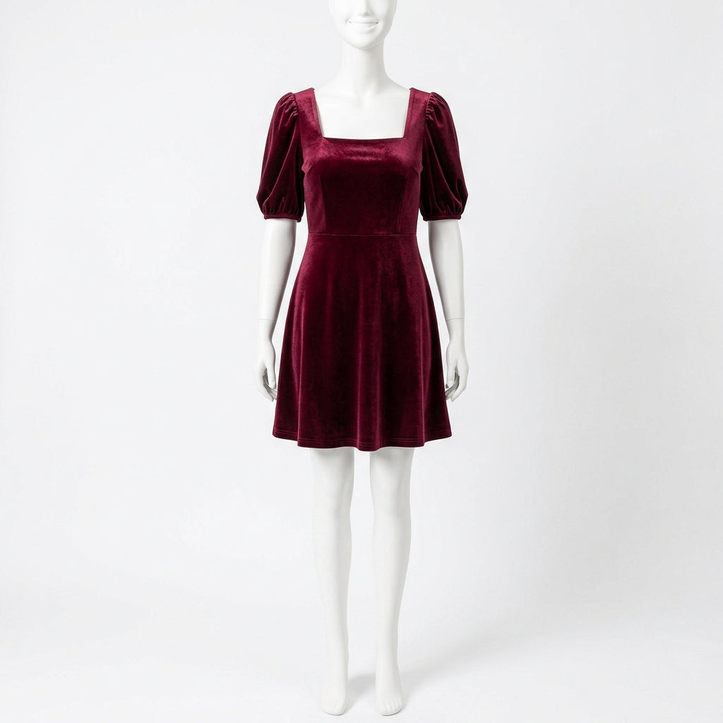 Ember Velvet Mini Dress - Burgundy