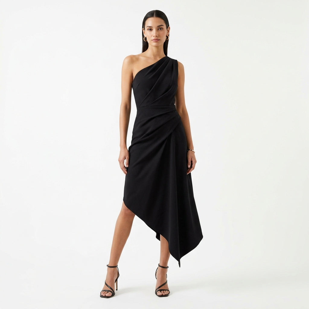 Noir Asymmetric Hem Dress - Black