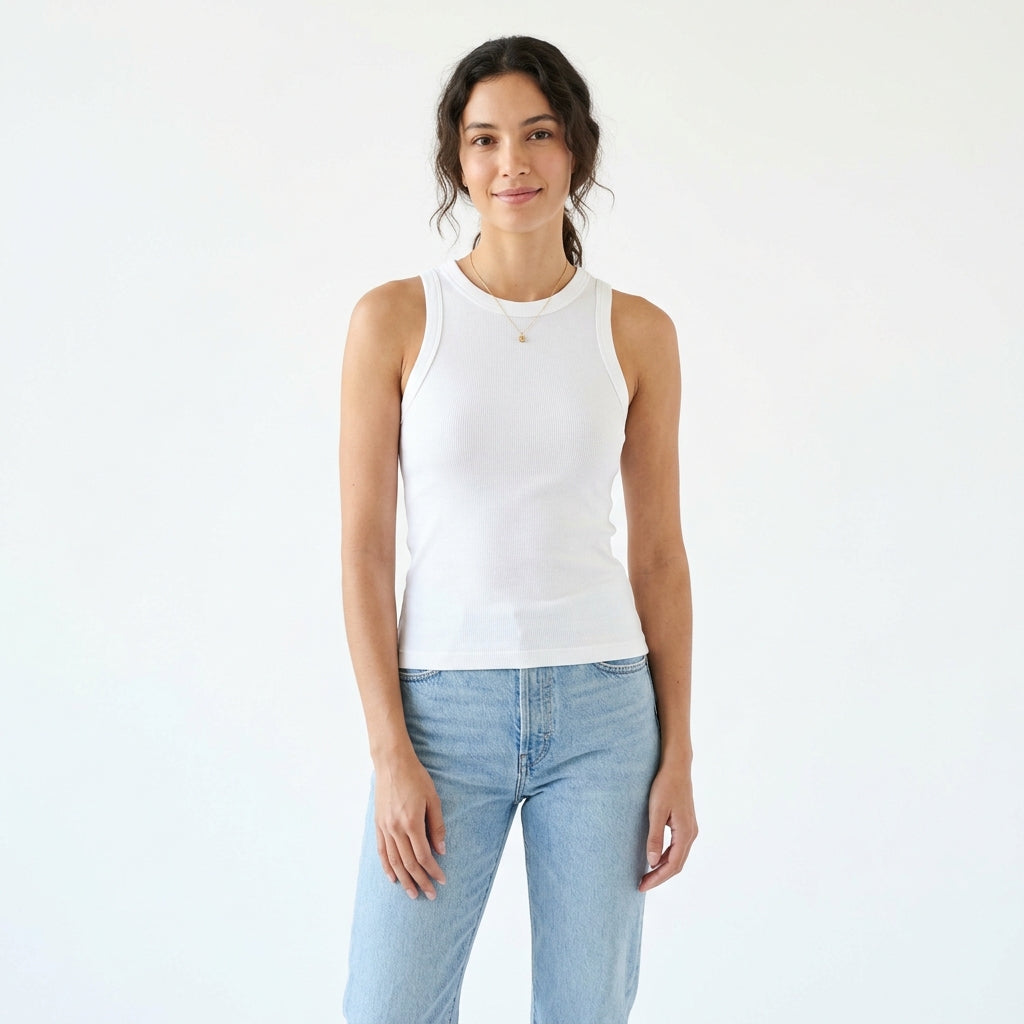 Essence Ribbed Tank - White