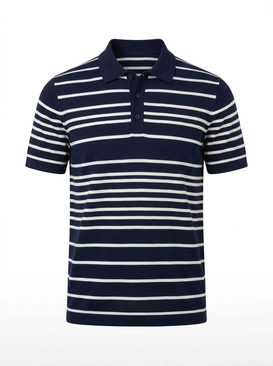 White Atlantic Breton Stripe Polo packshot product photo