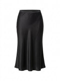 Black Aveline Satin Bias Midi Skirt packshot product photo