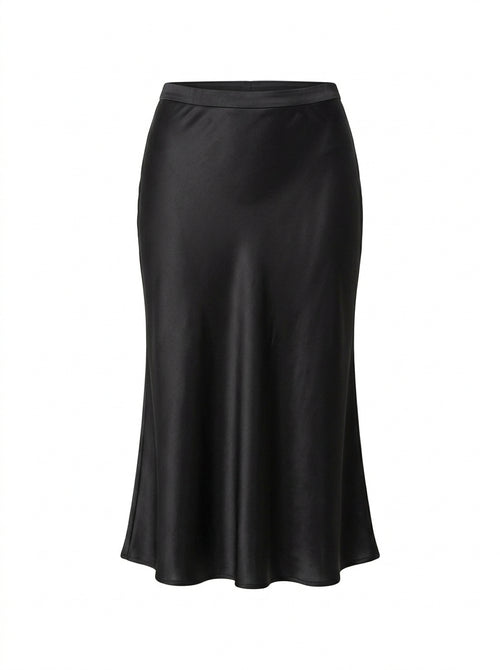 Black Aveline Satin Bias Midi Skirt packshot product photo