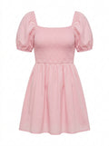 Pink Blush Smocked Puff Sleeve Mini Dress packshot product photo