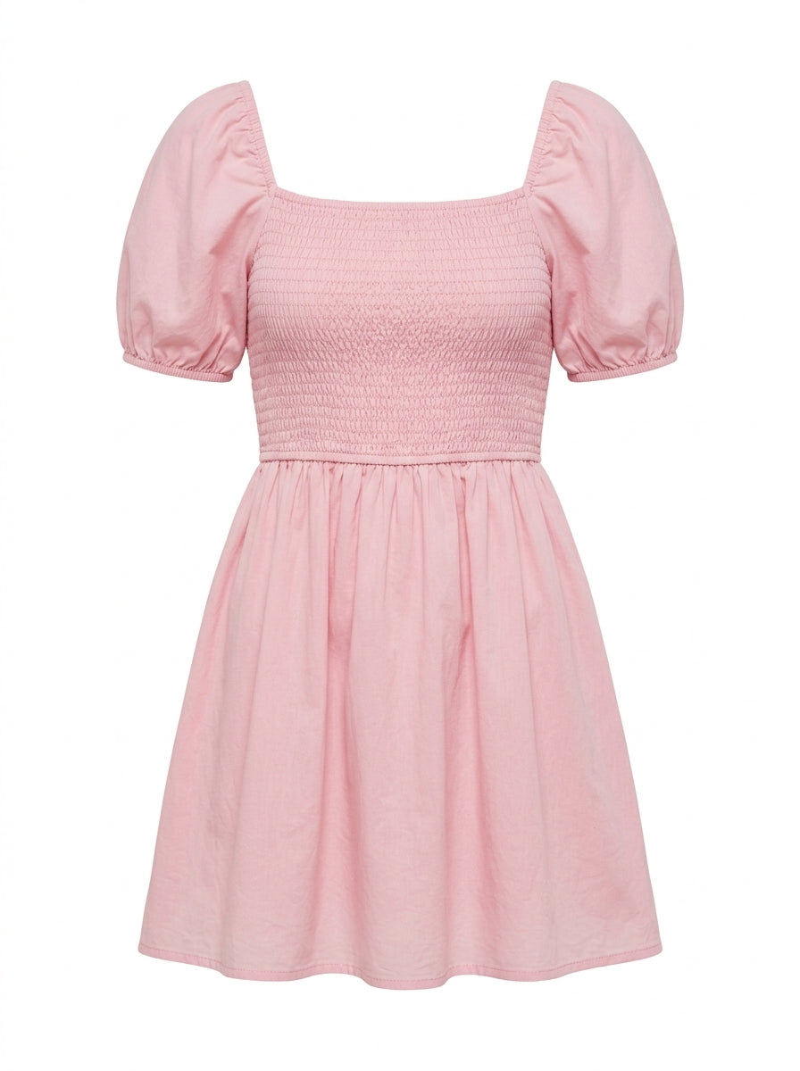Pink Blush Smocked Puff Sleeve Mini Dress packshot product photo