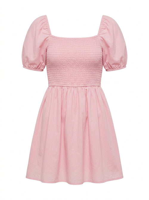 Pink Blush Smocked Puff Sleeve Mini Dress packshot product photo
