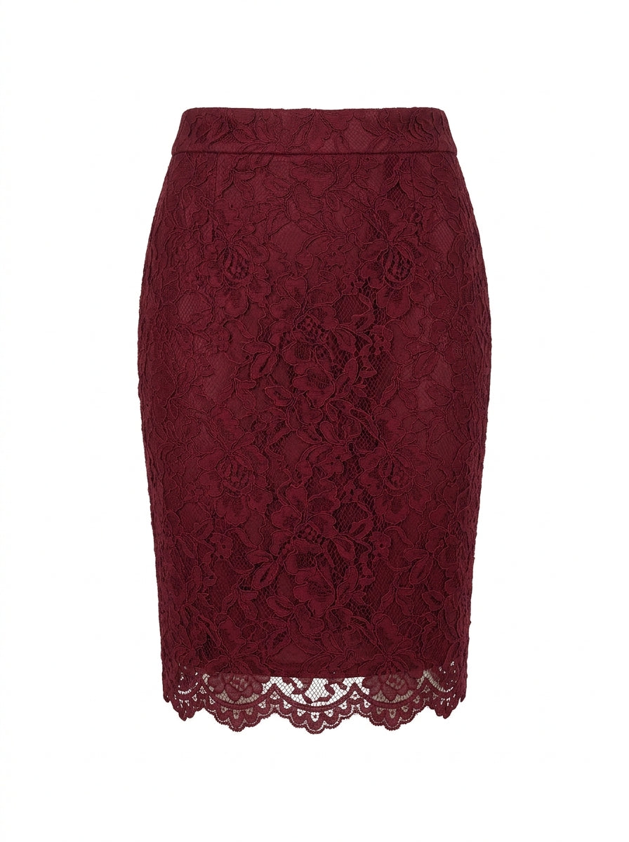 Cream Camellia Lace Overlay Pencil Skirt packshot product photo
