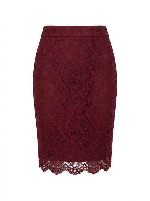 Cream Camellia Lace Overlay Pencil Skirt packshot product photo