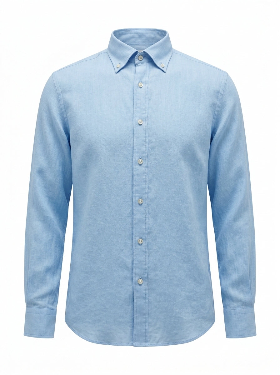 Sky Blue Coastal Linen Button-Down Shirt packshot product photo