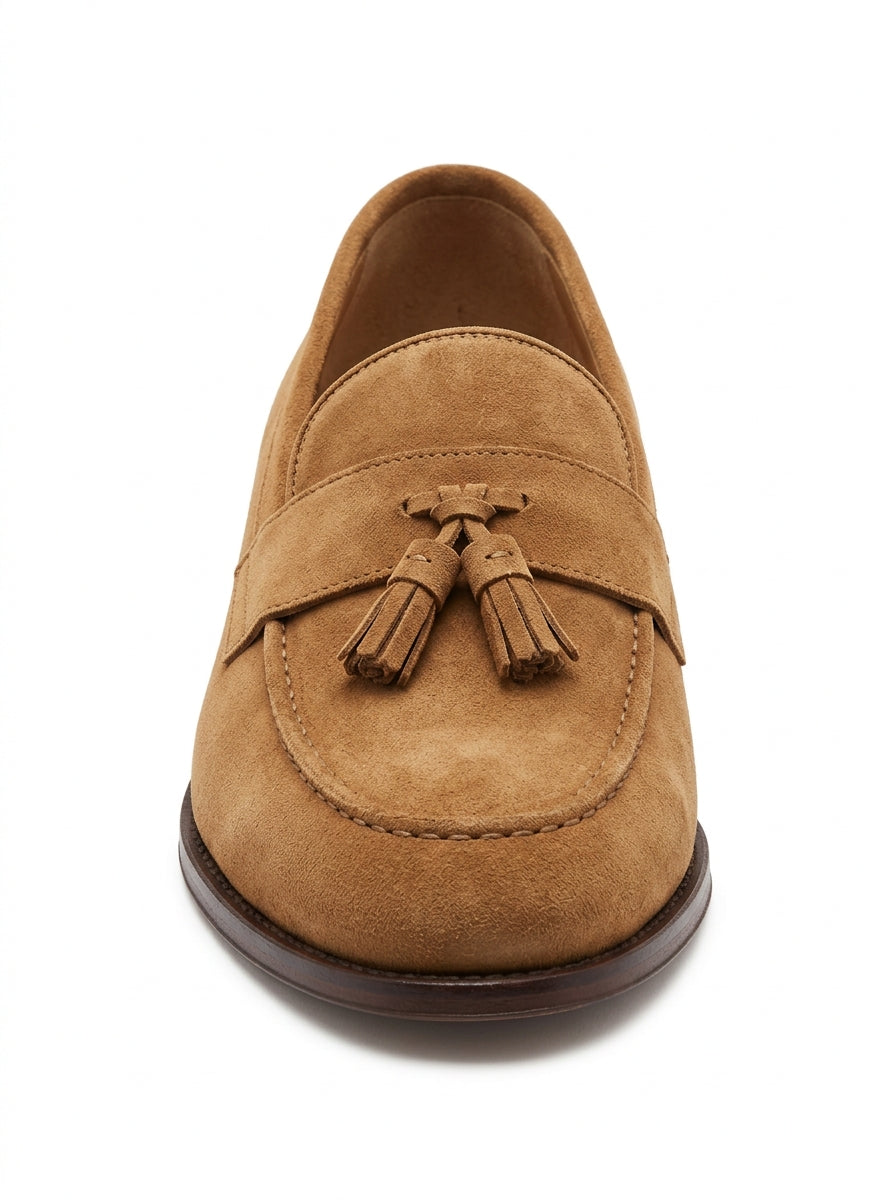 Tan Crest Suede Tassel Loafer packshot product photo