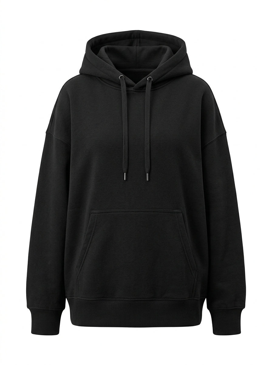 Black Everpine Oversized Fleece Hoodie packshot product photo