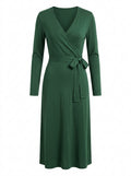 Forest Green Everwood Wrap Knit Midi Dress packshot product photo