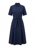 Navy Harbor Button-Front Shirt Midi Dress packshot product photo