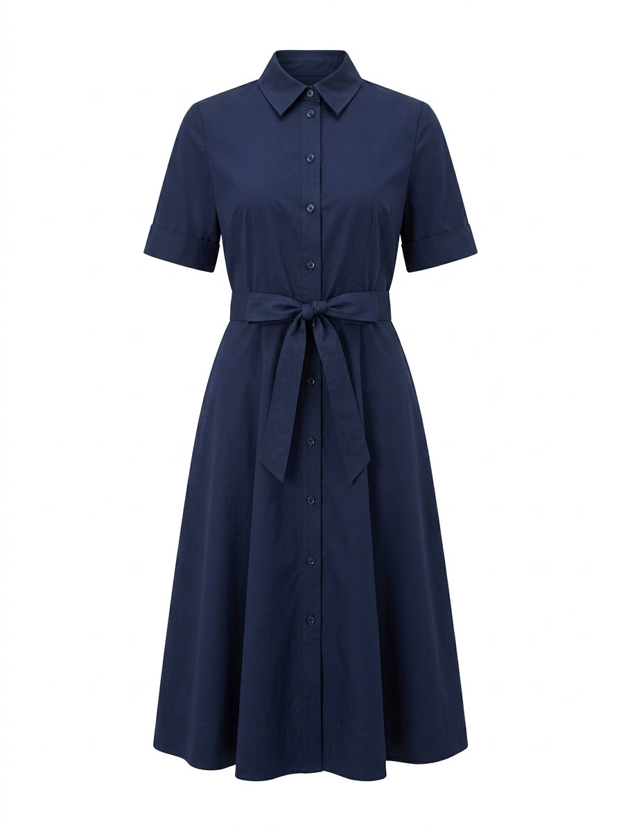 Navy Harbor Button-Front Shirt Midi Dress packshot product photo