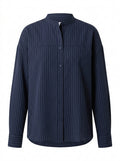 Navy Harbor Stripe Band-Collar Blouse packshot product photo