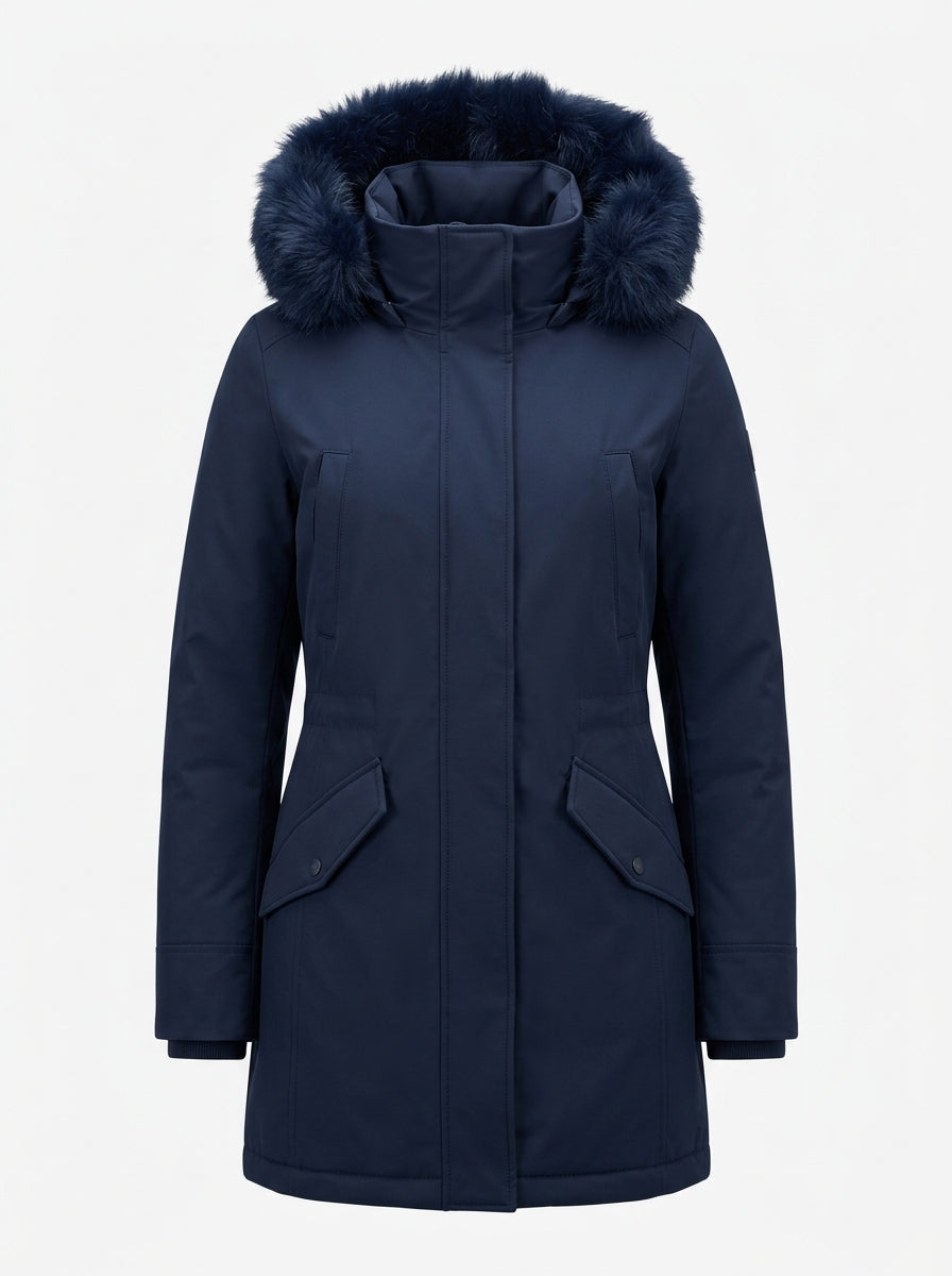 Navy Harborline Faux Fur Trim Parka packshot product photo