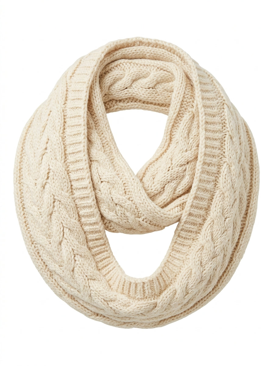 Cream Ivory Cable Knit Infinity Scarf packshot product photo