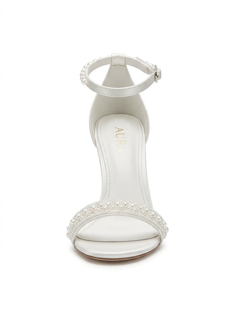 White Ivory Pearl Strap Heel packshot product photo