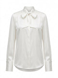 White Lumière Tie-Neck Satin Blouse packshot product photo