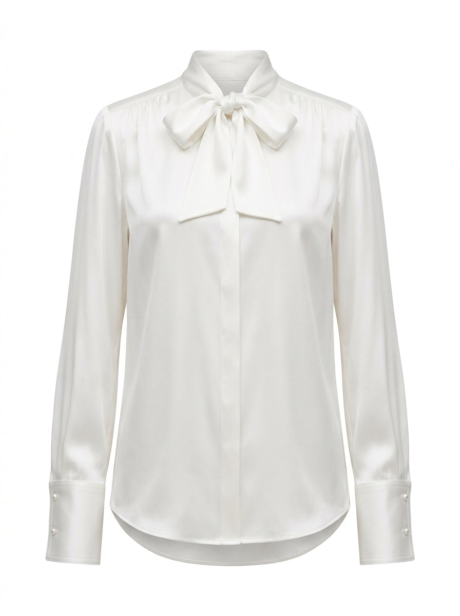 White Lumière Tie-Neck Satin Blouse packshot product photo