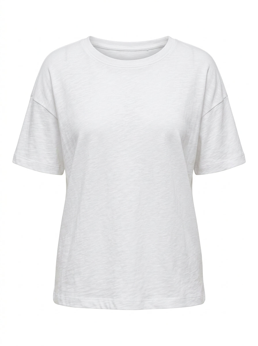 White Luna Relaxed Drop-Shoulder Tee packshot product photo