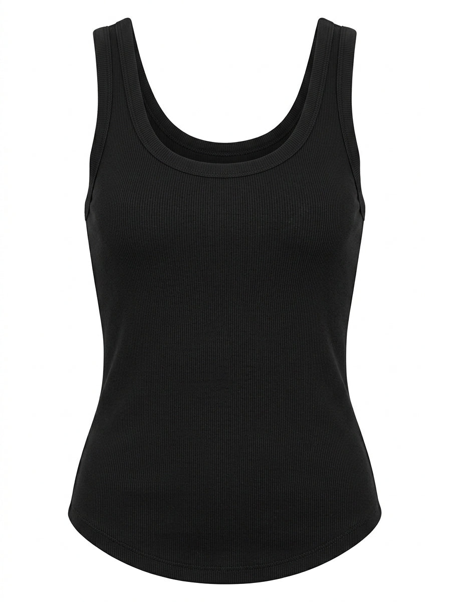 Black Luna Rib Scoop Tank packshot product photo