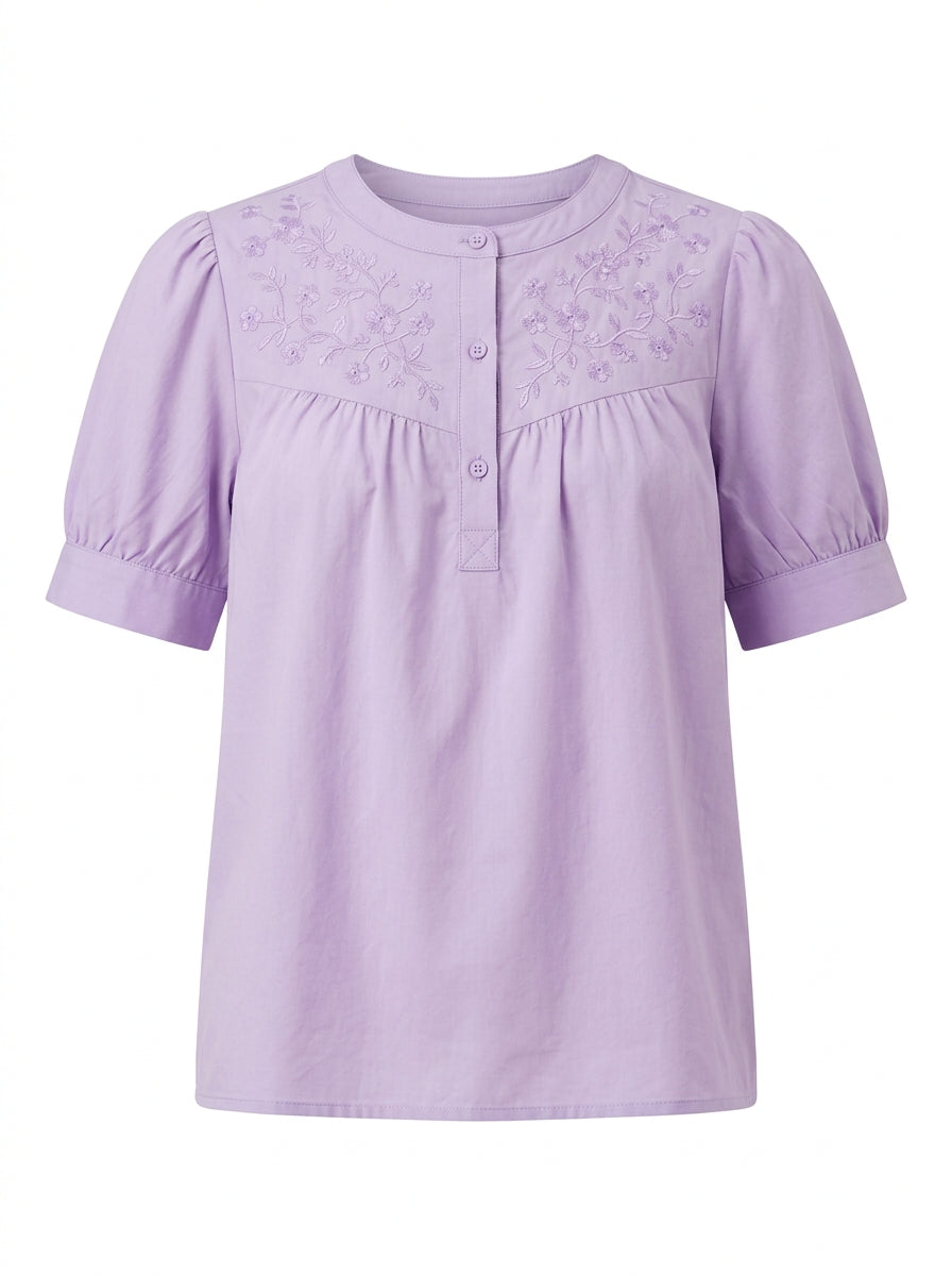 Lavender Meadow Embroidered Puff-Sleeve Blouse packshot product photo