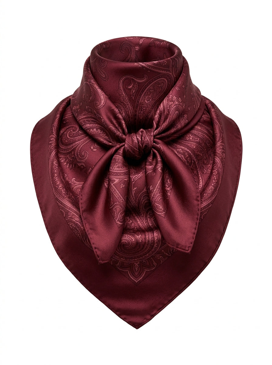 Burgundy Merlot Paisley Silk Square Scarf packshot product photo