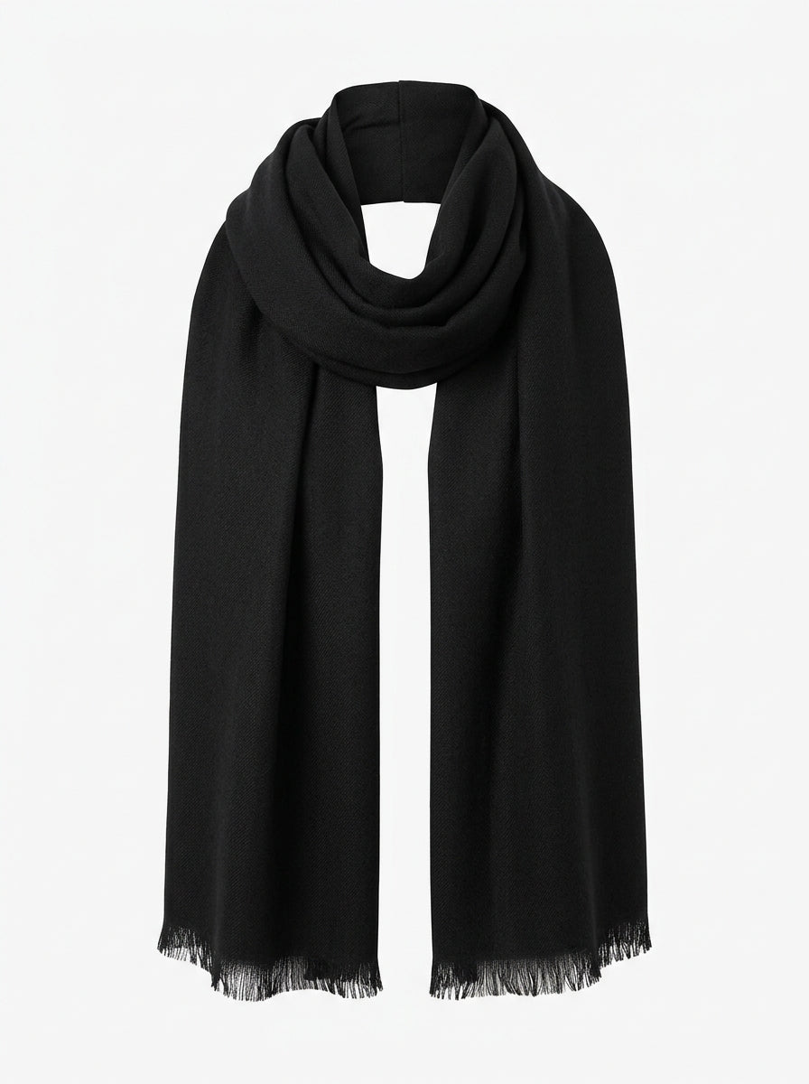 Black Midnight Fringe Wrap Scarf packshot product photo