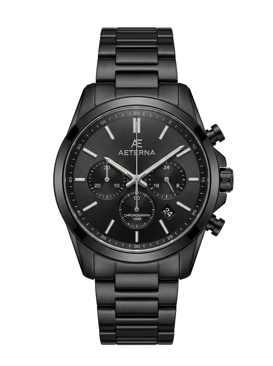 Black Midnight Meridian Chronograph Watch packshot product photo