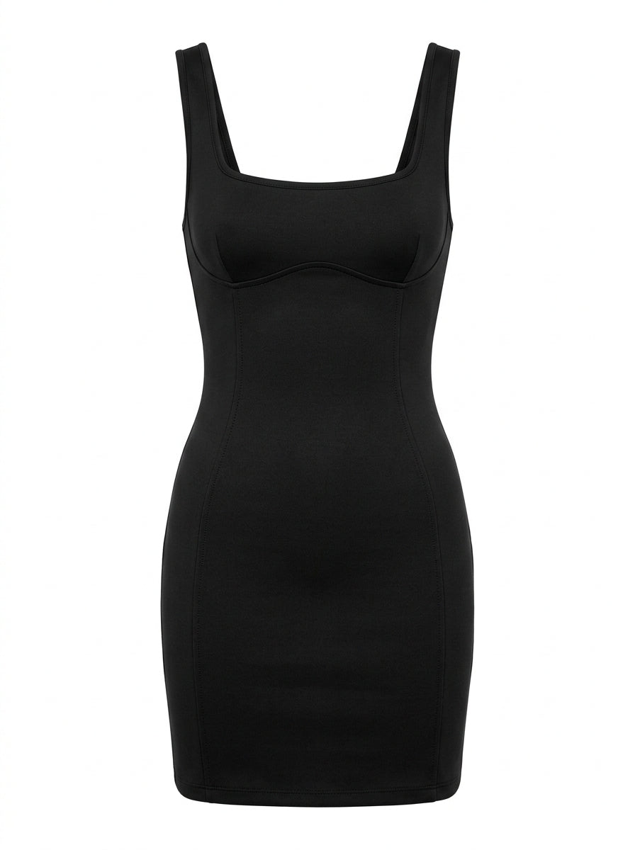 Black Midnight Sculpt Bodycon Mini Dress packshot product photo