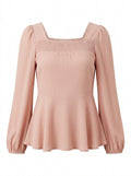 Blush Rosette Smocked Peplum Blouse packshot product photo