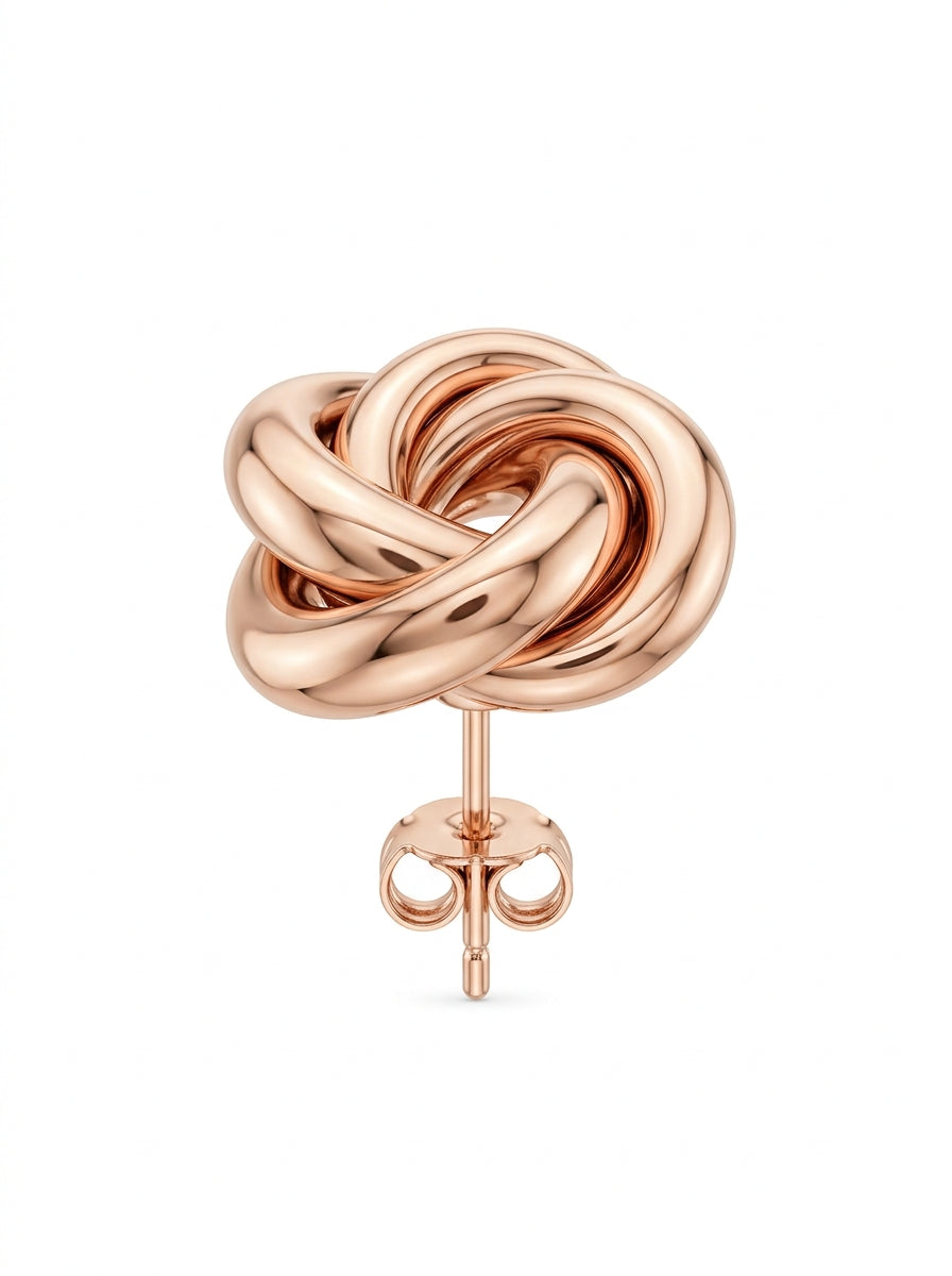 Rose Gold Rosette Twist Stud Earrings packshot product photo