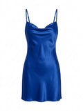 Royal Blue Sapphire Satin Slip Mini Dress packshot product photo