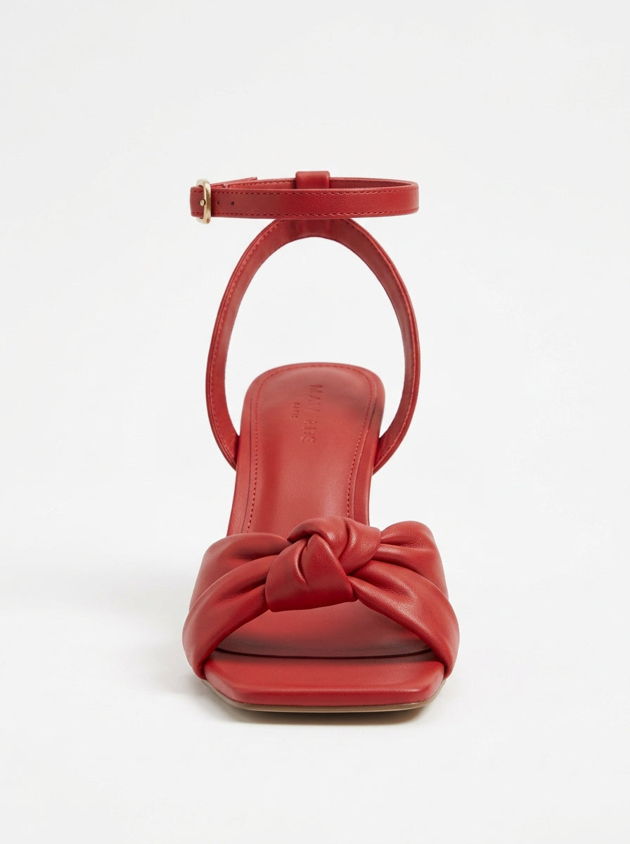 Red Scarlet Knot Sandal Heel packshot product photo