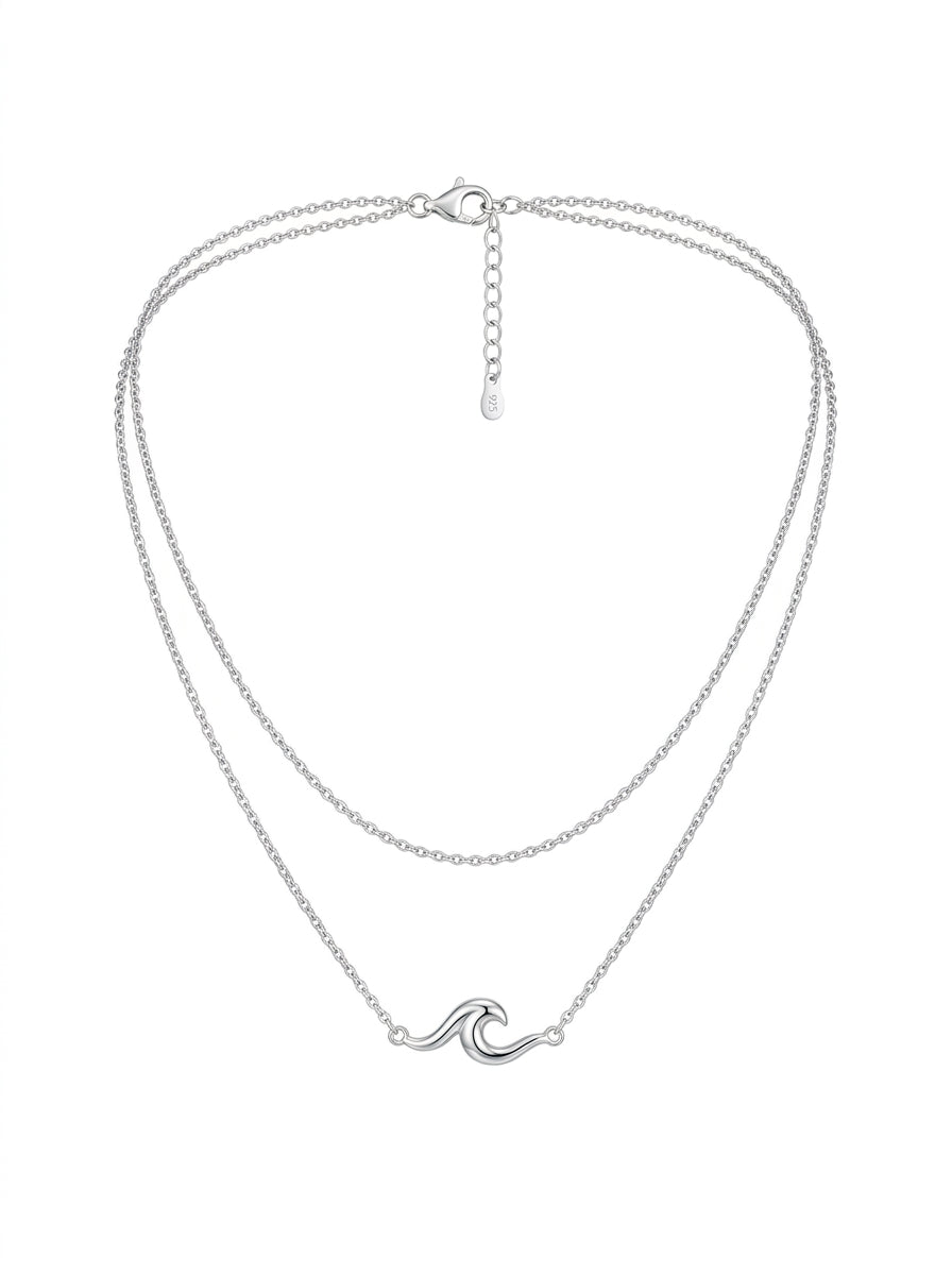 Black Silver Tide Layered Illusion Necklace packshot product photo