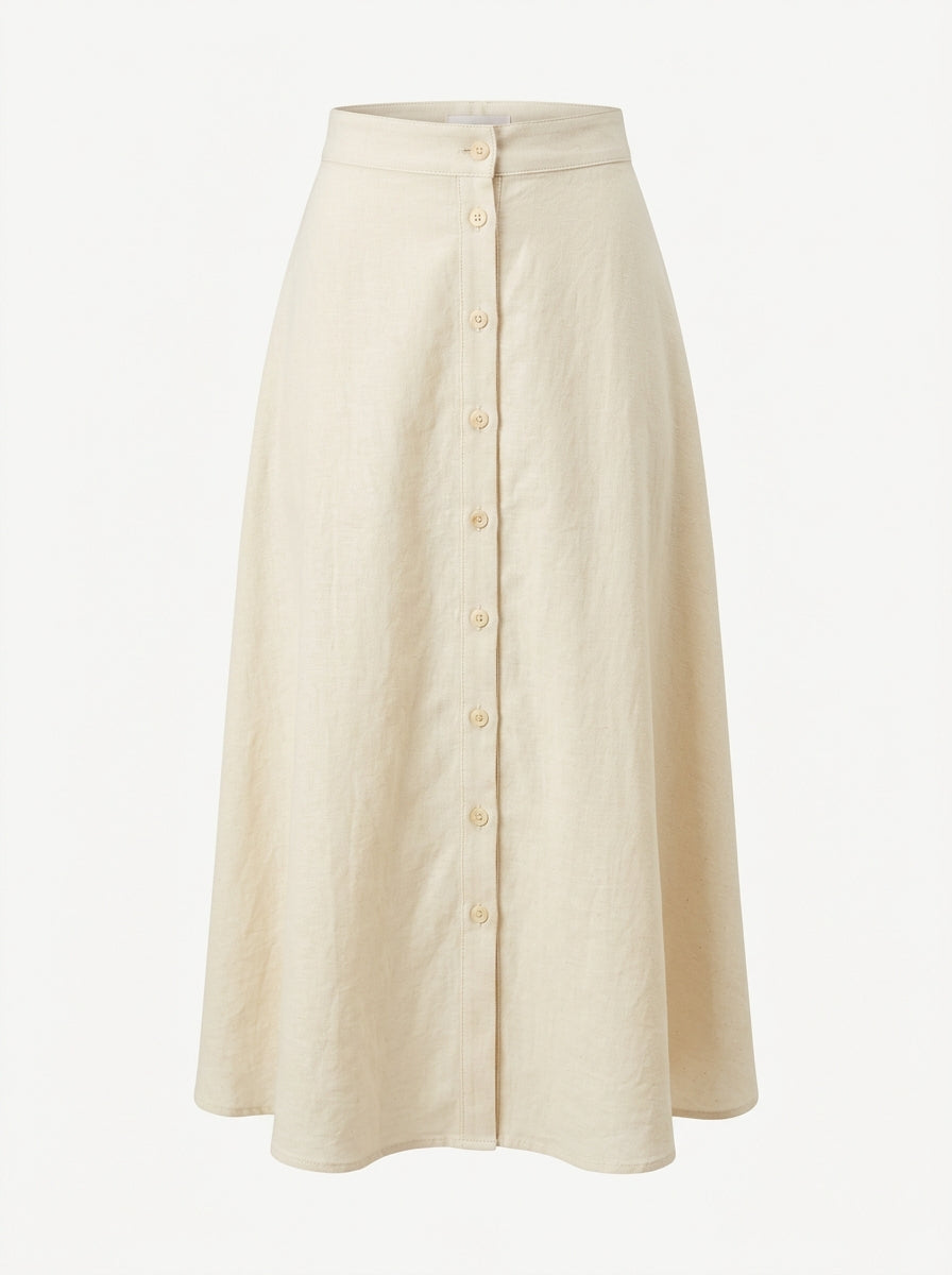 Olive Soleil Button-Front Linen Skirt packshot product photo