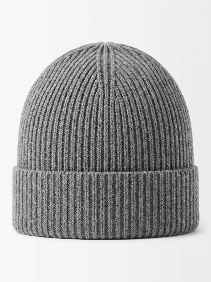 Gray Summit Rib Knit Beanie packshot product photo