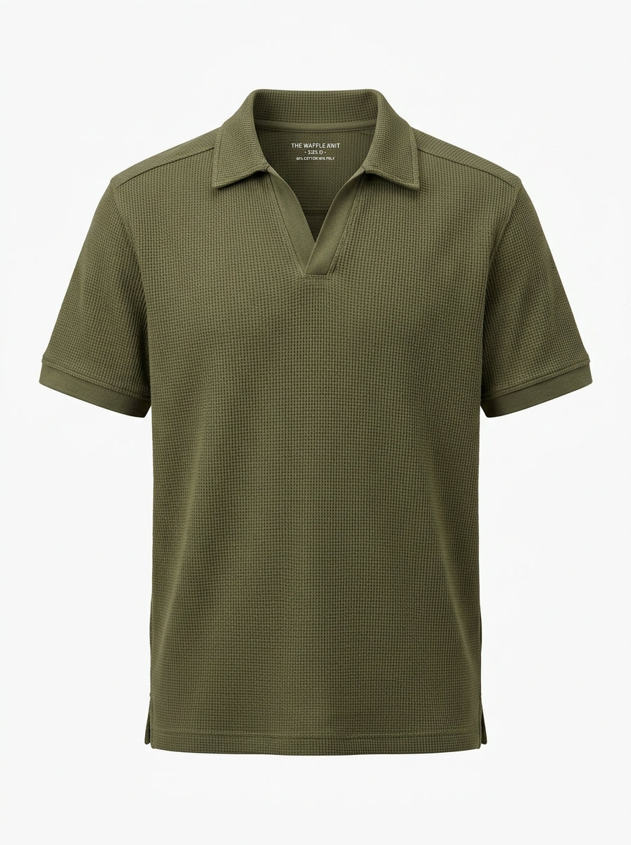 Olive Summit Waffle Knit Polo packshot product photo