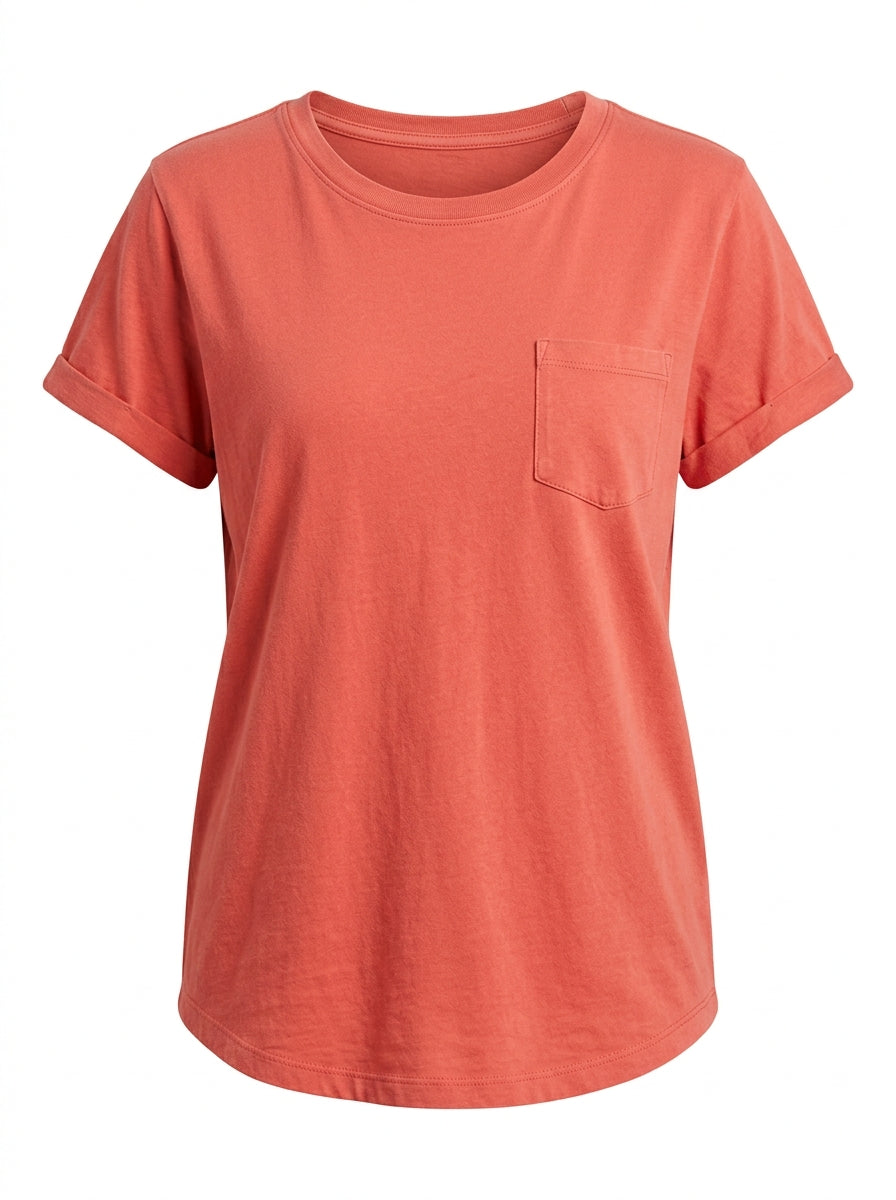 Coral Sunline Rolled-Cuff Pocket Tee packshot product photo
