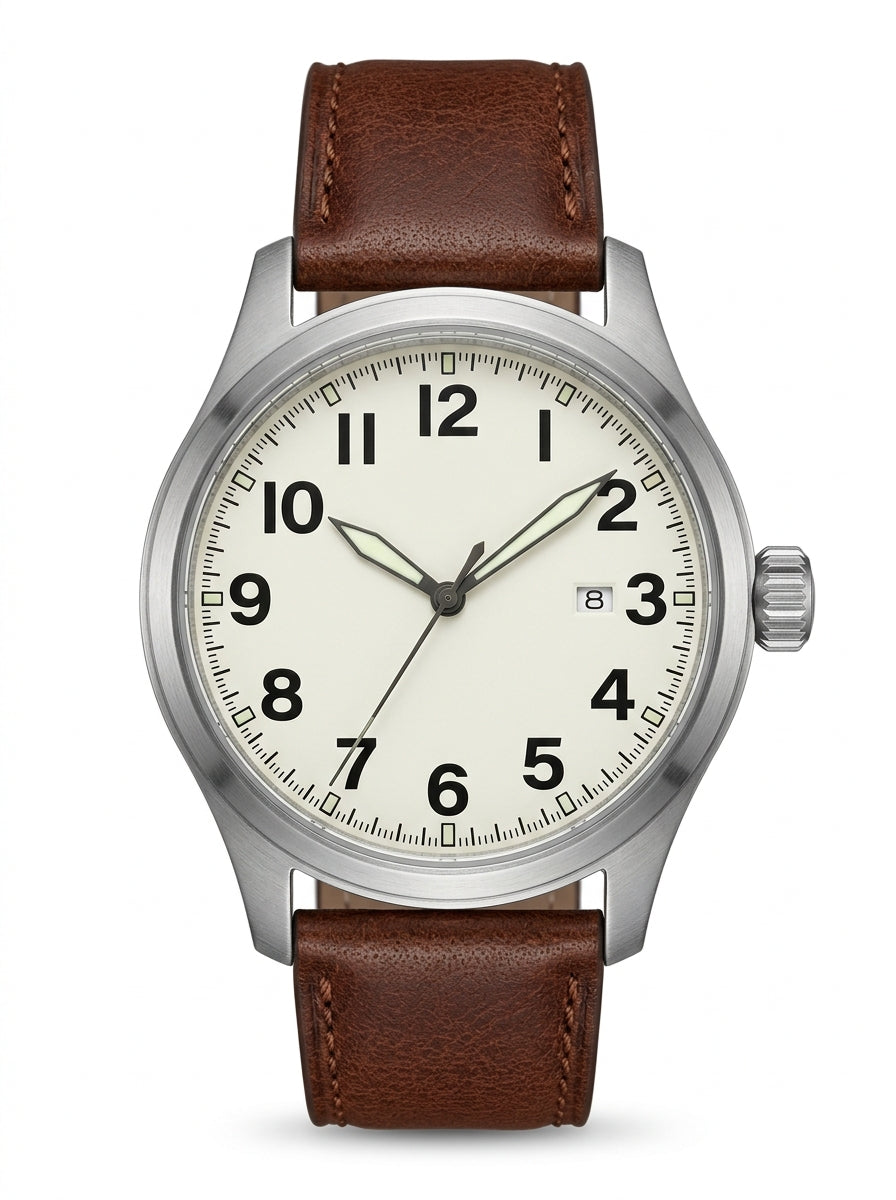 Brown Trailmark Leather Field Watch packshot product photo