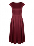 Burgundy Velvet Evening Pleated Midi Dress packshot product photo